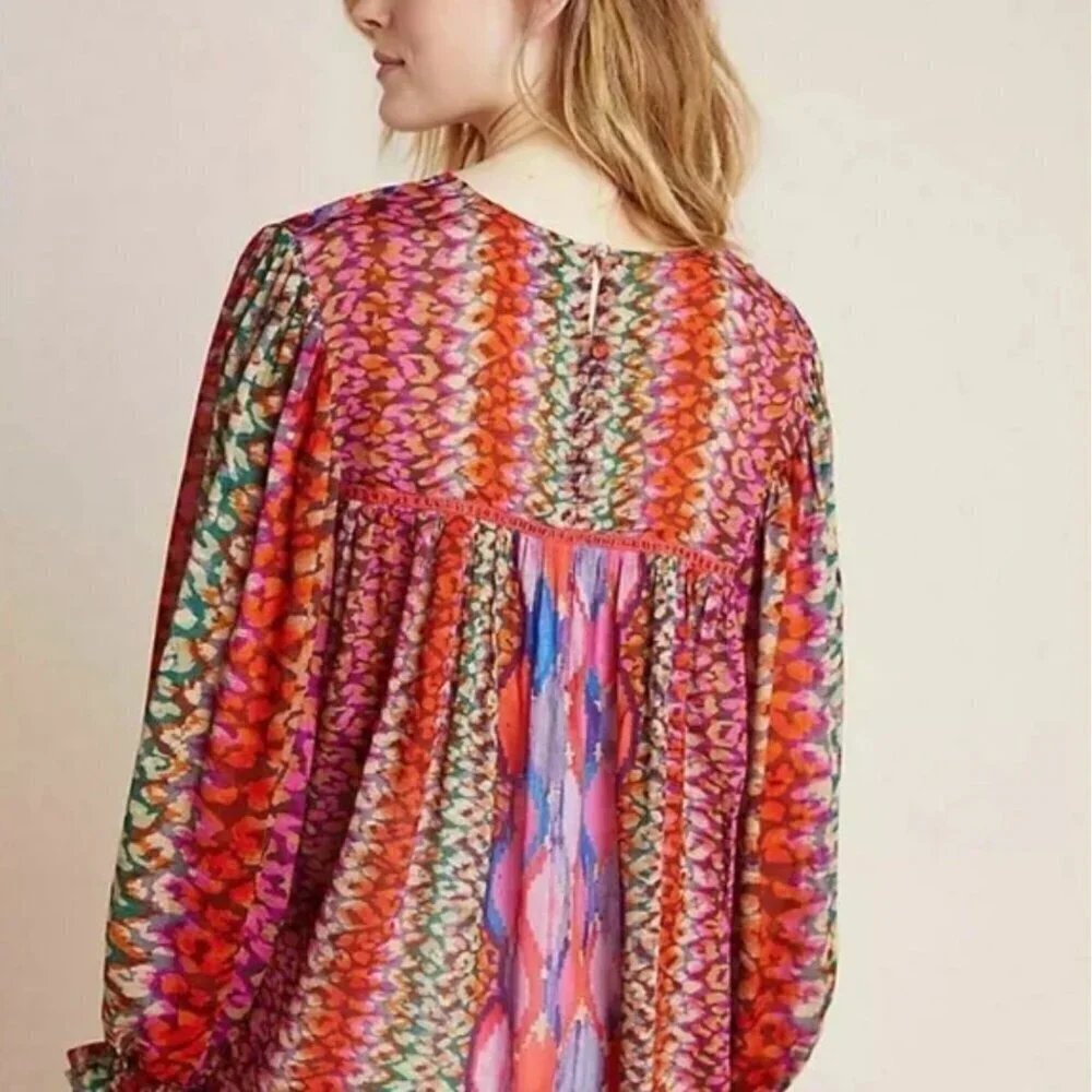 Anthropologie x Bl^nk London Miranda Peasant‎ Multicolor Blouse Women's Size XS - Picture 5 of 10